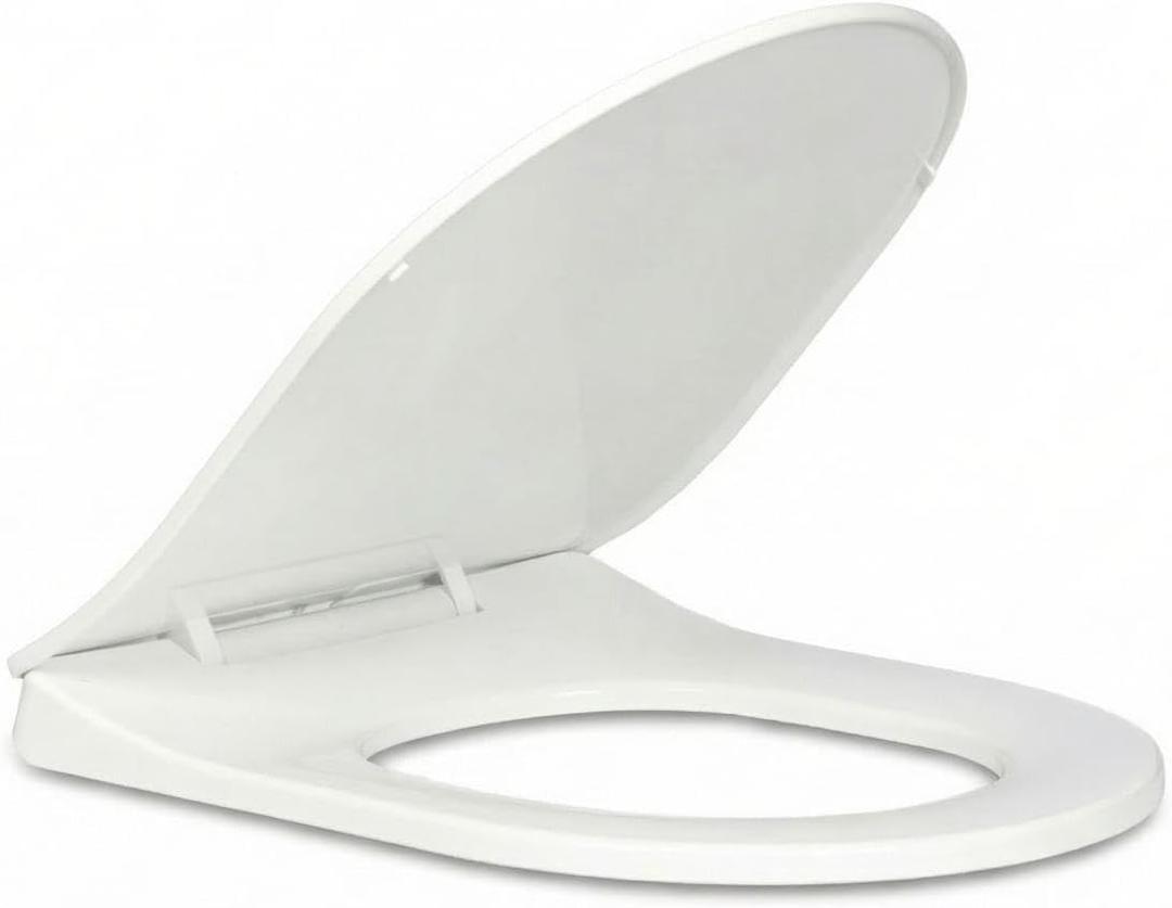 Soft Close D-Shape Toilet Seat, Durable Thermoplastic Toilet Seat Cover with Quick Release Hinges, Easy Installation, Anti-Slip Bumpers, Fits Most Standard US D-Shape Toilets, White