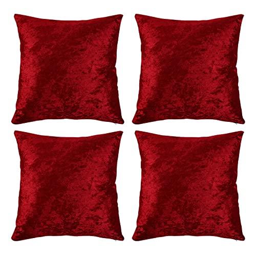 Red Pillow Covers 18x18 inch for Holiday Decor Set of 4 Decorations Pleuche Soft Decorative Square Throw Pillow Cover Cushion Covers Pillowcase, Home Decor 18x18 Inch, Red