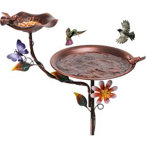 MUMTOP Bird Baths and Feeder for Outdoors, 55 inch Height Metal Birdbath Antique Garden Bird Feeder with Metal Stake for Garden Outside Yard Lawn Decorations, Copper