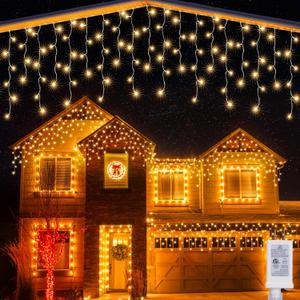 Joomer Christmas Icicle Lights - 33FT Plug in String Lights Waterproof, 8 Modes Timer Connectable Outdoor String Light for Christmas Party, Eaves, Roofs, Xmas Decorations (Warm White)