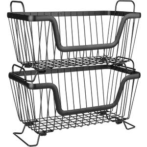 LOTTS Stackable wire basket for pantry, Metal Pantry basket, Storage Organizer Bin with Handles, Fruit basket for Kitchen Cabinets, Pantry, Closets, Bedrooms, Bathrooms (12.66.57.6")- 2 Pack