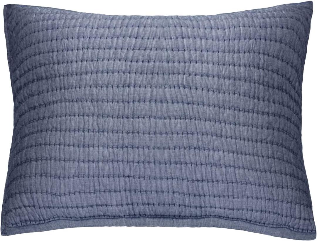ELEGANT LIFE HOME Cotton Yarn Dyed Chambray Collection Cotton Fill Channel Stitch Washed Standard Pillow Sham Blue Color, 20 x 26+1.75 Flange (1Piece)