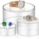 Jucoan Set of 3 Round Acrylic Cylinder Display Stand, 6/5/3.5Inch Small Acrylic Pedestal Stand for Jewelry Perfume Collection Cosmetic, Mini Cupcake Dessert, Nesting Risers Stand with Hollow Bottom for Party Centerpiece