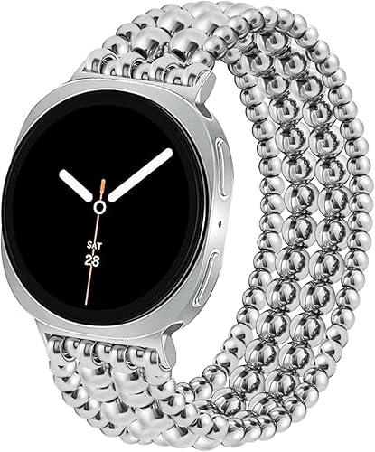 Dressy Beaded Bracelet Compatible with Samsung Galaxy Watch 8 Band 40mm 44mm/8 Classic 46 mm Women, Fashion Cute Stretchy Stainless Steel Beads Strap for Galaxy Watch 8