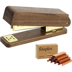 MultiBey Walnut Wood Stapler for Desk - Natural Woodgrain Stapler 25 Sheet Capacity with 1000 Staples, Jam Free, Retro Business Desktop Staplers Desk Accessories for Office Home School