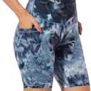 iniber Womens Biker Shorts with Pockets High Waist Workout Yoga Spandex Athletic Bicycle Leggings Shorts for Running (Black Blue)