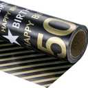 RUSPEPA Reversible Wrapping Paper Roll - Mini Roll - 50 Years Old Birthday Black and Gold Pattern Great for Birthday, Party, Baby Shower - 17.5 Inches X 32.8 Feet
