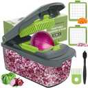 Ourokhome Vegetable Chopper Cutter with Container, Manual Hand Food Veggie Dicer with 2 Chopping Blades for Potato Strips, Onion Cubers, Carrot Sticks, Essential Kitchen Gadgets (2 in 1, Gray)