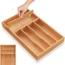 Unibambou Bamboo Utensil Drawer Organizer with Removable Dividers, Kitchen Organizer for Flatware Cutlery, Silverware Tray for Drawer (6/5 Flexible Slots, Natural)
