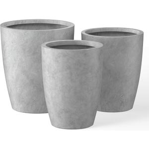 Kante 18.1",20.5",22.4" H Tall Round Concrete Planters Set of 3, Outdoor Indoor Modern Decorative Plant Pots with Drainage Hole & Rubber Plug for Home & Garden Natural Concrete
