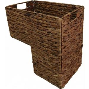 Woven Stair Baskets with Cut Out Handles - Natural Water Hyacinth Storage Organizer Bin for Wooden & Carpeted Stairs, Home Clutter Reducing Shelf Decor (Dark brown)