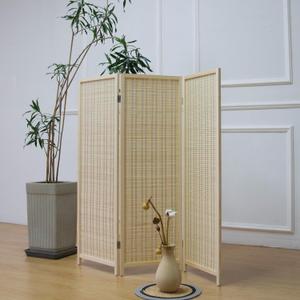 Furnnylane 3 Panel Short Room Divider Screen,Beige Freestanding Partition,Small Bamboo Panel Divider for Room Seperation,3.95 FT Tall