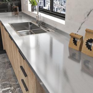 Silver Brushed Stainless Steel Contact Paper for Countertop Metallic Silver Peel and Stick Wallpaper Metal Look Wall Paper for Kitchen Backsplash Fridge Dishwasher Appliances Cover 118"x24"