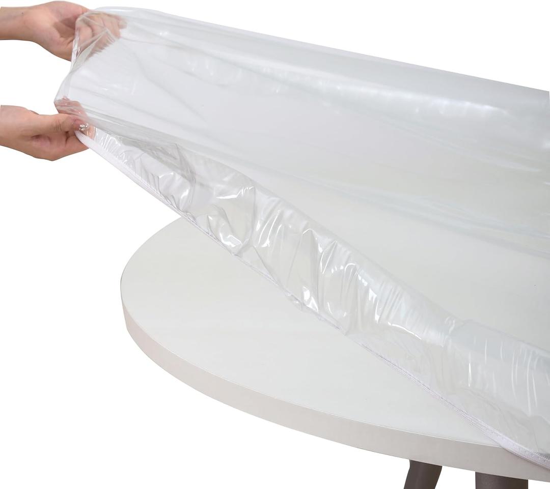Clear Round Vinyl Fitted Tablecloth Waterproof Oilcloth Heavy Duty Elasticized Table Cover Elastic Edge Design Plastic Tablecloth Protector Best for 32"-36" Round