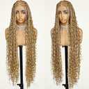 FABELLE Honey Blonde Wig Single Full Lace Braided Wig Synthetic Hair 36Inch Boho Knotless Braided Wigs No Smell Wig Tangle-Free Wig