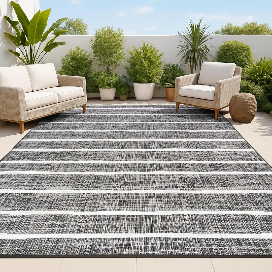 JONATHAN Y Berber Stripe Indoor Outdoor Area Rug 3X5 Black/Ivory, Colonia for Backyard, Patio, Porch, Easy-Cleaning, High Traffic, Pet-Friendly, Non-Shedding (SMB125E-3)