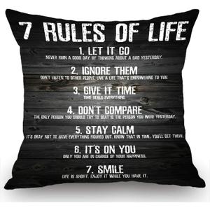2 x Swono 7 Rules of Life Motivational Quotes Throw Pillow Case Cushion Cover Cotton Linen 18x18 Inches for Sofa Couch