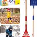 2 Pcs Kids Rake and Shovel Set,28" Toddler Size Metal Snow Shovel & Leaves Rake with Wooden Handle,Real Gardening Tools for Child Age 3 for Little Helpers in Winter Yard Fun