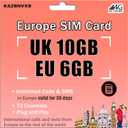 Prepaid SIM Card for Europe Travel - 10GB in UK / 6GB 4G High Speed Data Roaming in 71 Europen Countries for 30 Days, Unlimited Calls & Texts with UK Phone Number, No Need Activation,Plug and Play