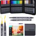 Watercolor Pens Set, 36-Color Dual Tip Professional Watercolor Markers for Adults, Water-Based Coloring Markers with 1 Aquapen, 1 Colorless Blender, 1 Black Marker, and 12-Page Pad, Art Supplies
