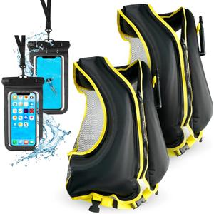2 Inflatable Snorkel Vests for Adults with 2 Waterproof Phone Cases  Adjustable Snorkeling Vests  68-220 lbs  Kayaking, Swimming, Paddle Boarding