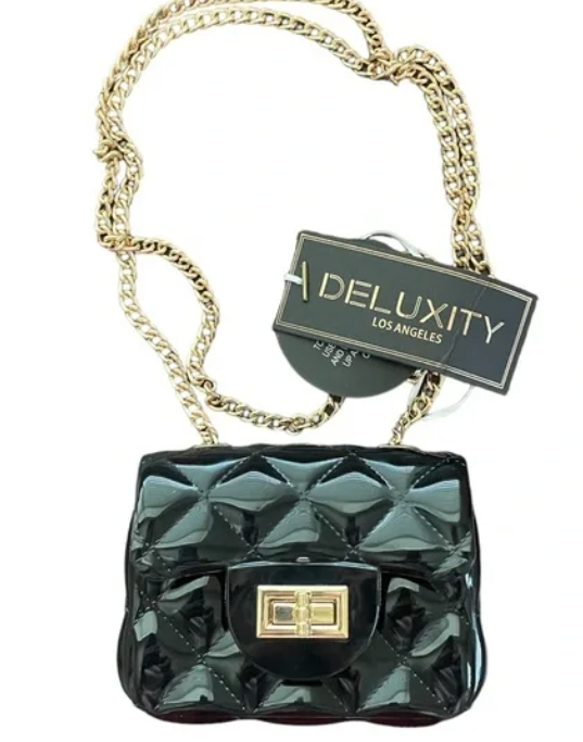 Deluxity Los Angeles Black Mini Purse with Gold Chain Strap