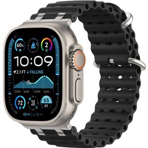 Upgraded Ocean Band Compatible with Apple Watch Ultra 3/2/1 49mm, S11/S10 46mm, 9/8/7 45mm, SE3/SE2/SE/6/5/4 44mm, 3/2/1 42mm, Metal Connector Breathable Sport Watch Strap for Men Women (Regular, A-Silver/Black)