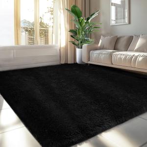 Ultra Soft Fluffy Area Rugs: Shag Area Rugs for Living Room- 5x7 Fluffy Rugs for Bedroom- Black Plush Fuzzy Rugs for Boys Kids Room (Black, 5x7Feet)