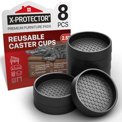 Furniture Cups X-PROTECTOR – 2.5" Caster Cups 8 PCS – Round Furniture Coasters – Ideal Bed Stoppers – Non Skid Furniture Pads with a Perfect Design – Rubber Furniture Pads - Protect Any Flooring!