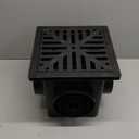 12in Black Plastic Catch Basin - 4 Outlet Drain Box with Debris Basket & Polypropylene Grate for Yard, Garden, Downspout & More