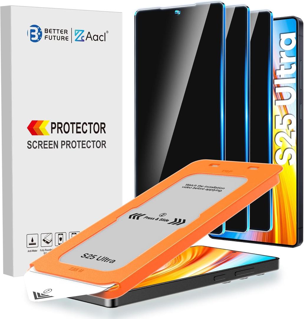 AACL 3-Pack for Samsung Galaxy S25 Ultra Privacy Screen Protector Tempered Glass, Privacy Screen Protector for S25 Ultra [Fast Alignment Tool] [Bubble Free] [ Anti Spy]
