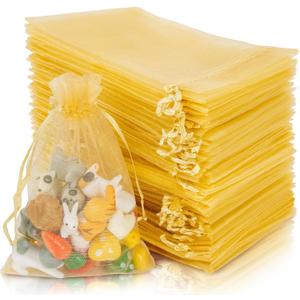 Sukh 100PCS Gold Organza Bags 4"x6" Small Organza Sachet Jewelry Gift Favor Bags Drawstring Mesh Bags Gifts Valentines Wedding Eve Christmas Wrap
