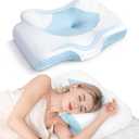 Osteo Cervical Pillow for Neck Pain Relief, Hollow Design Odorless Memory Foam Pillows with Cooling Case, Adjustable Orthopedic Bed Pillow for Sleeping, Support for Side Back Sleepers, Standard High (24.5*16.5*5.2/4.1 inches), Blue