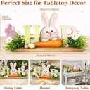 Easter Table Decorations, Wooden Bunny Tabletop Decor with HOP Sign, Rustic Farmhouse Table Centerpiece, Spring Decorations for Home, Easter Bunny Home Decor for Tiered Tray, Mantel, Shelf, Entryway & office