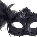 Black Masquerade Mask for Women Lace Venetian Masks Flower Mardi Gras Party Prom