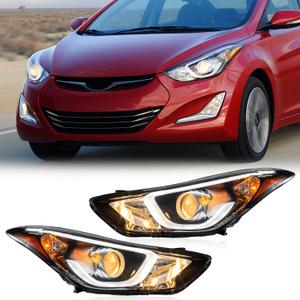 TODO Headlight Assembly Compatible with 2014-2016 Hyundai Elantra Sport/Limited, LED DRL Halogen Headlamp Pair, Replacement 92101-3Y510 92102-3Y510