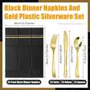 Ireer 25 Set Plastic Silverware Sets with Napkins Plastic Cutlery Set for Guests Wrapped Disposable Silverware Set with Forks Knives Spoons Napkins for Dinner Party Wedding (Black Gold)