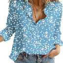 Dokotoo Women's Casual V Neck Alicia Floral Print Roll Up Long Sleeve Chiffon Button Down Blouses Bohemian Top Shirts, Size S