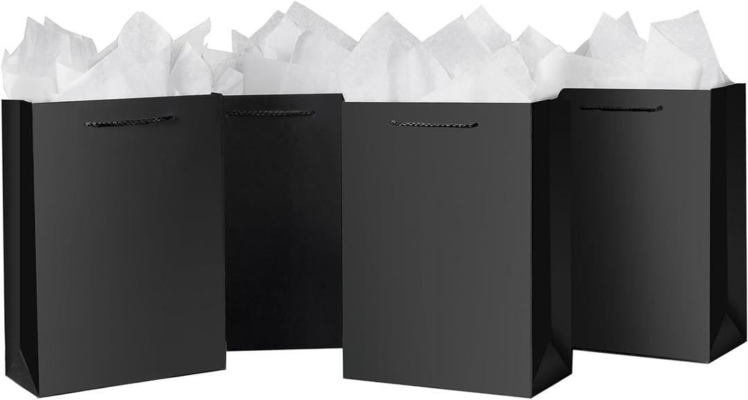 SHIPKEY 10 Pack Small Gift Bags | 6x2.5x8 Inches Black Gift Bag, Paper Bags for Men, Wedding Party Favor Bag for Birthdays (15x6x20cm) (Small (Pack of 10))