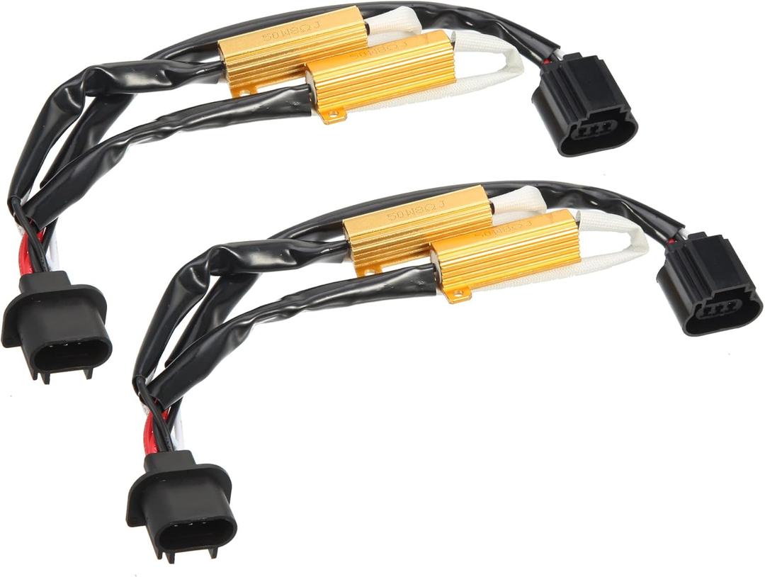 X AUTOHAUX 2Pcs H13 9008 LED Headlight Load Resistor Kit Dual 50W 8ohm Anti-flicker Relay Error Free Decoder Warning Canceller Fog Bulbs Harness Adapter