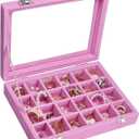 Velvet Jewelry Box 24 Grid Jewelry Ring Display Organiser Box Tray Holder Earrings Storage Case for Girls Wife Mom Women (Pink)