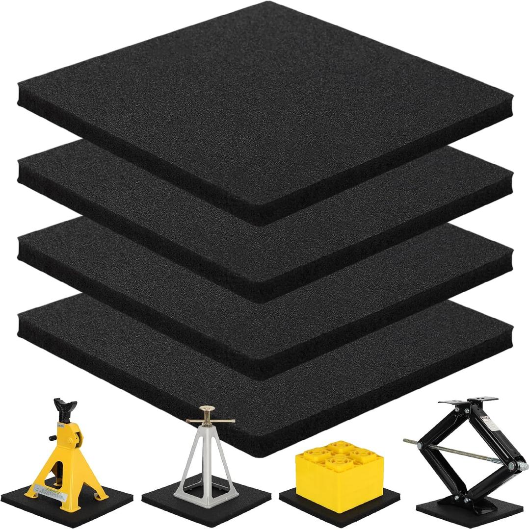 OULEME RV Leveling Block Flex Pads, 12 Rubber Jack Pads, Anti-Vibration & Anti-Slip Mats, for Camper Travel Trailer Jacks & Stands & Stabilizers on Uneven Surfaces, 4-Pack