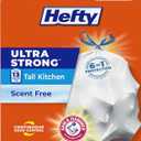 Hefty Ultra Strong 13 Gallon Trash Bags, Tall Kitchen Trash Bags 13 Gallon Size, Drawstring Closure, Continuous Odor Control, White, Unscented, 80 Bags