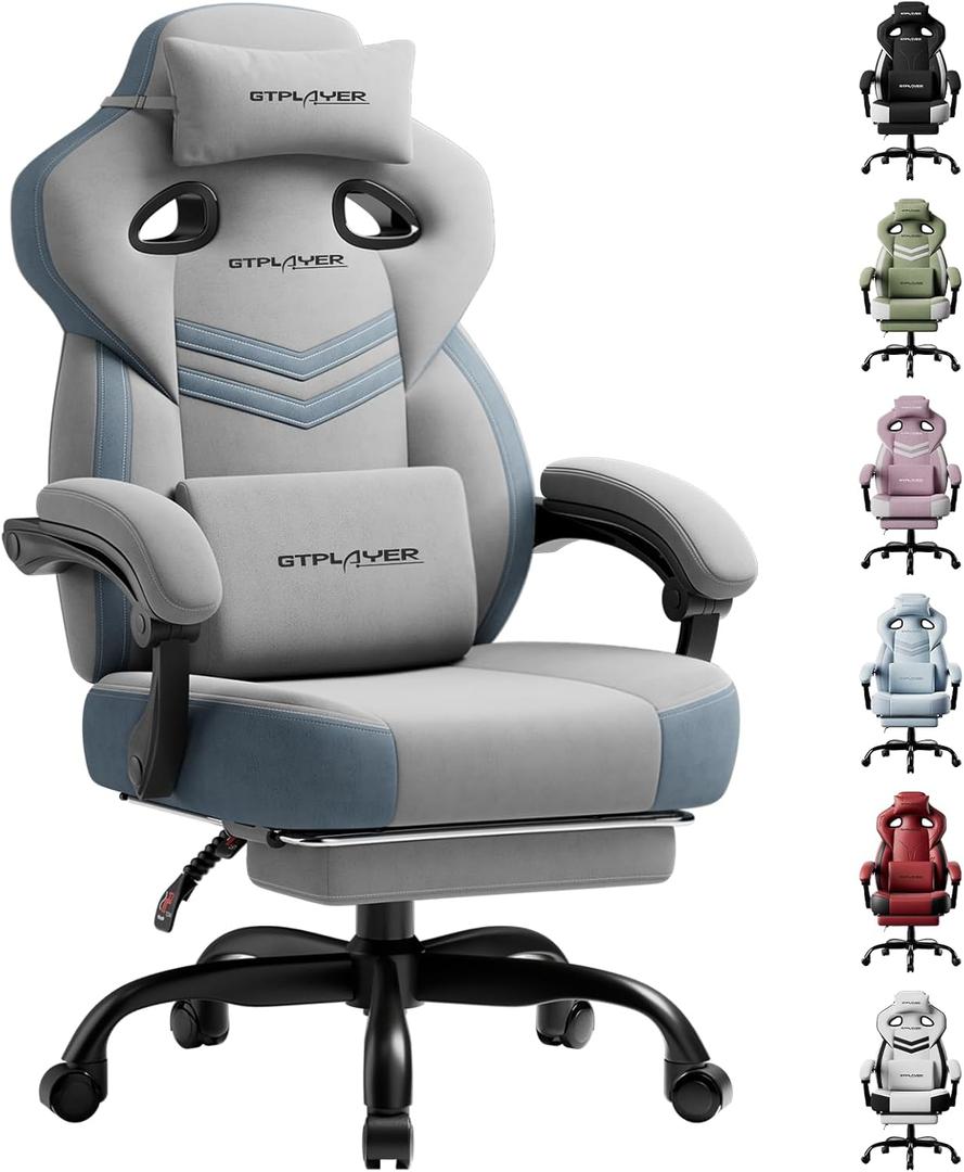 GTPLAYER Gaming Chair, Computer Chair with Footrest and Lumbar Support for Adults, 360-Swivel Big & Tall Reclining Seat for Office or Gaming (Grey)