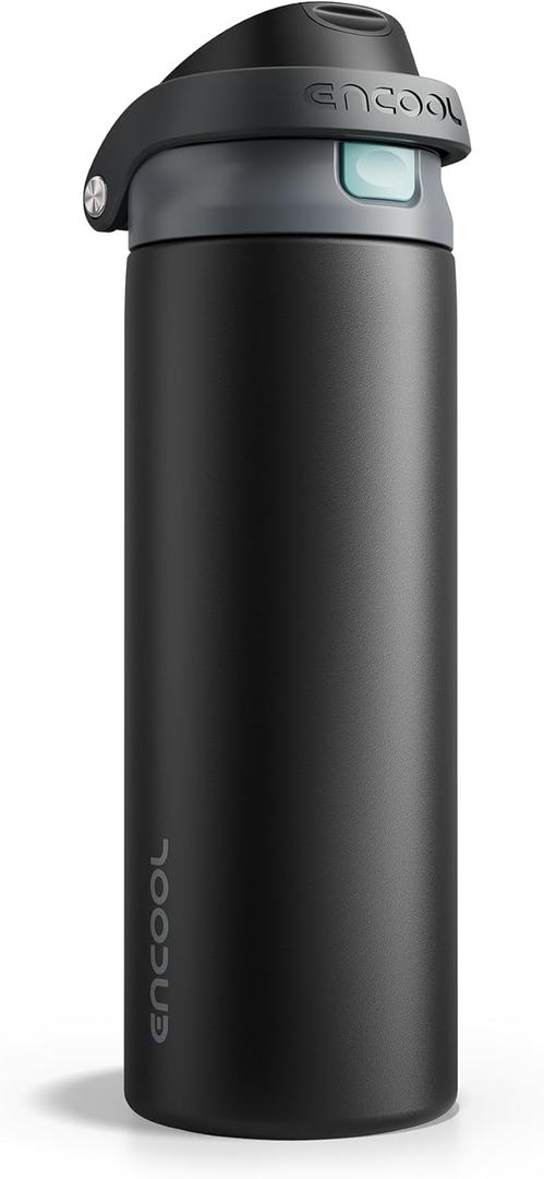 ENCOOL Leakproof Insulated Water Bottle with Straw Dual-Sip Water Bottle Bag-Safe Design for Work, Commute & Gym  Keeps Drinks Cold All Day, 24 oz, Charcoal Gray