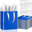 Epoesch 24Pcs Premium Metallic Paper Gift Bags with Handles & Tissue Paper  8"x5"x10" Blue with Silver Edge  Welcome Gift, Thank You Bags for Party, Wedding, Business (Royal Blue Silver, 1 Count (Pack of 24))