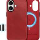 SHIELDON Genuine Leather Case for iPhone 17 6.3" 2025, Compatible with Magsafe, Camera Button Updated, Magnetic Wireless Charging, Slim Fit, Non-Slip, Shockproof Protective Phone Cover - Retro Red