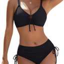Blooming Jelly Womens 2 Piece Swimsuit Curvy Two Piece Bikini Cute Slimming Ruched 2025 Bathing Suits (Black, S)