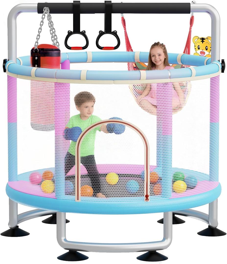 60" Toddler Trampoline for Kids,5FT Kids Trampoline for Toddlers 1-3,Upgrade Adjustable Kids Trampoline Indoor Outdoor,Mini Trampoline for Kids 2-5,500lbs Baby Small Trampoline with Net and Swing