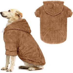 Dog Sweaters for Large Dogs,Dog Hoodie,Warm Fuzzy Fleece Sweatshirt with Hood & Pocket,Leash Hole,Cozy Cold Weather Pet Clothes Sweater Hoodie for Large Dogs(Coffee,2XL) (2XL: 40-60lbs)